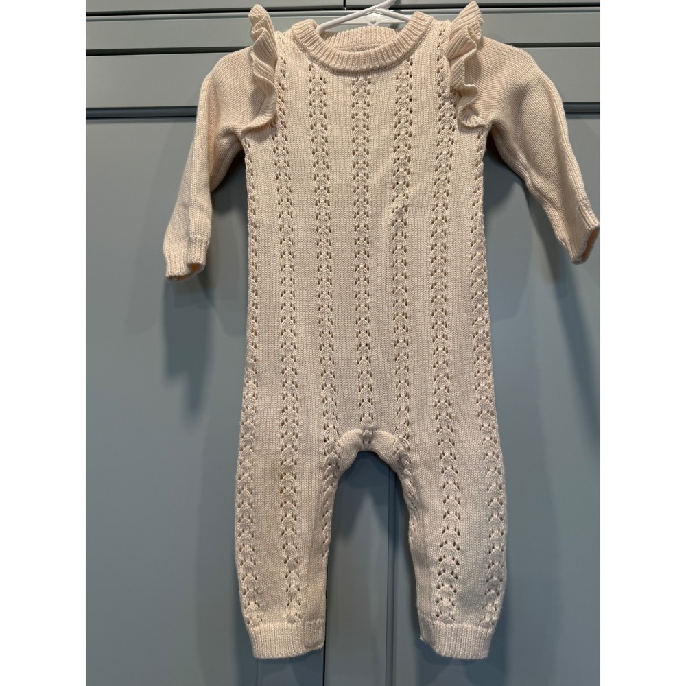 Old Navy Cream Pointelle Knit Ruffle Romper One Piece 6-12 100 cotton boho baby